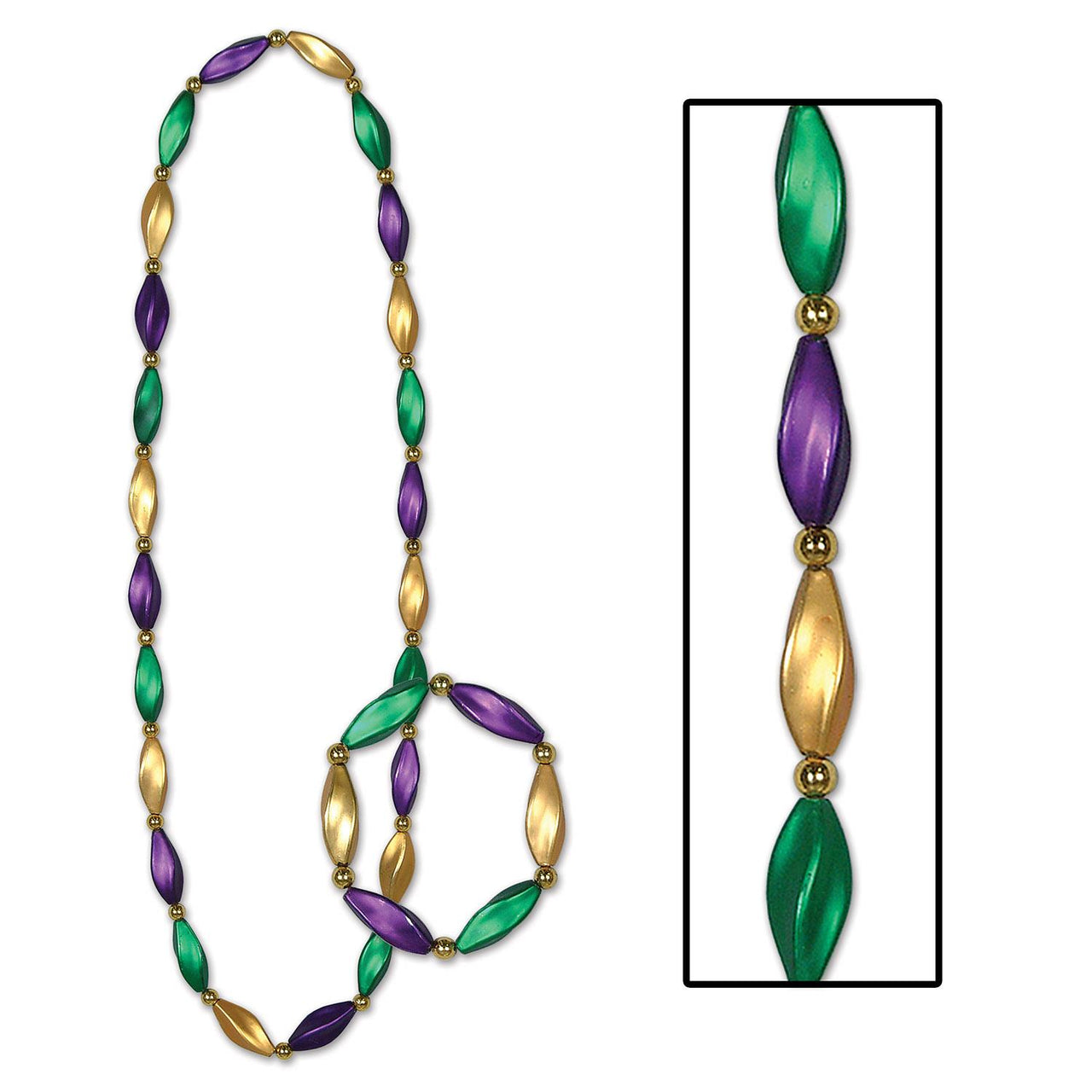 Beistle Mardi Gras Satin Swirl Bead Necklaces/Bracelet Set
