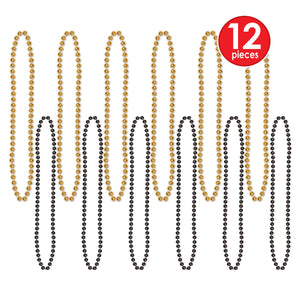 Party Bead Necklaces - Small Round, black & gold 