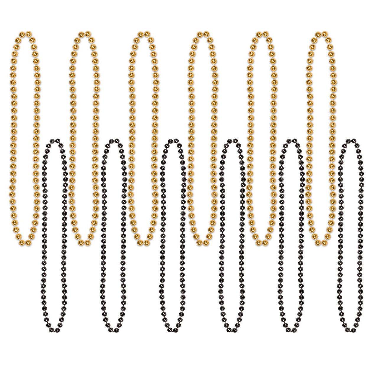 Party Bead Necklaces - Small Round black & gold (12/Pkg)