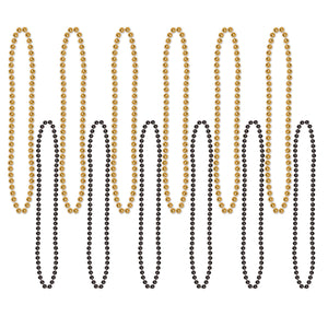 Party Bead Necklaces - Small Round black & gold (12/Pkg)