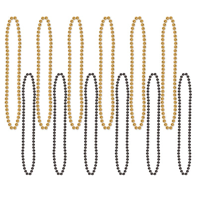 Party Bead Necklaces - Small Round black & gold (12/Pkg)