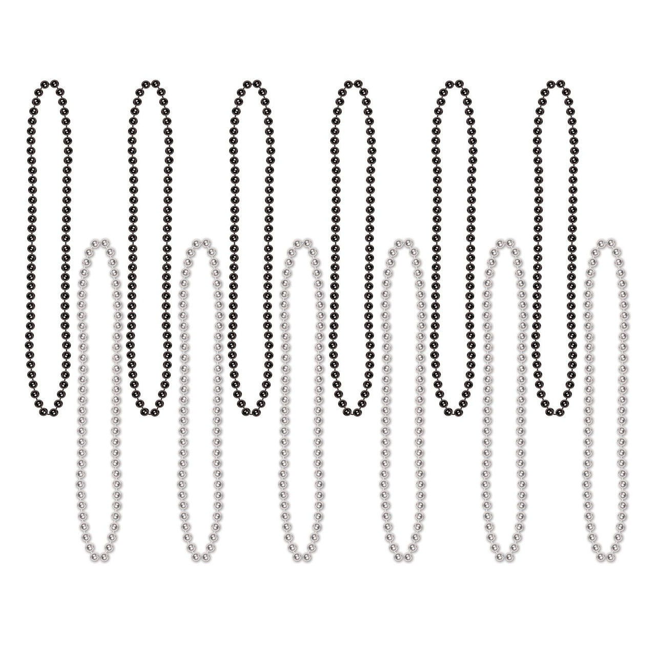 Party Bead Necklaces - Small Round black & silver (12/Pkg)