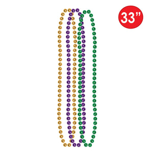 Mardi Gras Small Round Bead Necklaces - gold, green, purple 