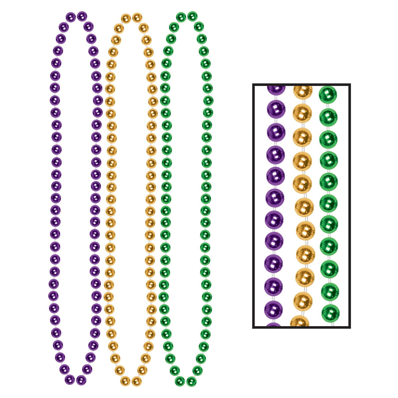 Bulk Party Bead Necklaces Small Round assorted gold, green, purple (Case of 720) by Beistle