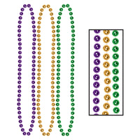 Bulk Party Bead Necklaces Small Round assorted gold, green, purple (Case of 720) by Beistle