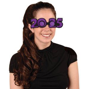 Beistle 2025 Glittered Plastic Eyeglasses assorted colors - New Years Glittered Eyeglasses