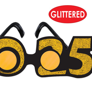 Beistle 2025 Glittered Gold Plastic Eyeglasses - New Years Gold Party Eyeglasses