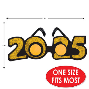 Beistle 2025 Glittered Gold Plastic Eyeglasses - New Years Gold Party Eyeglasses