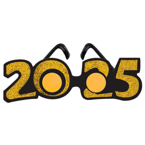 2025 Glittered Gold Plastic Eyeglasses - New Years