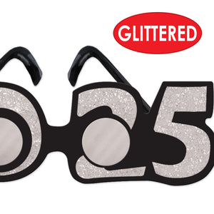 Beistle 2025 Glittered Silver Plastic Eyeglasses - New Years Silver Party Eyeglasses