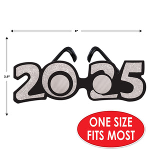 Beistle 2025 Glittered Silver Plastic Eyeglasses - New Years Silver Party Eyeglasses