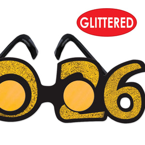 Beistle 2026 Glittered Gold Plastic Eyeglasses - New Years Gold Party Eyeglasses