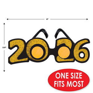 Beistle 2026 Glittered Gold Plastic Eyeglasses - New Years Gold Party Eyeglasses