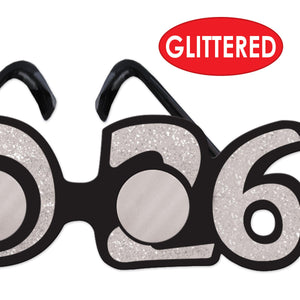 Beistle 2026 Glittered Silver Plastic Eyeglasses - New Years Silver Party Eyeglasses