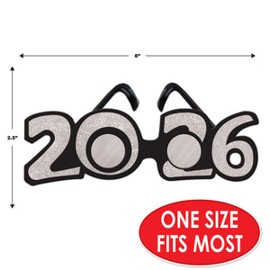 Beistle 2026 Glittered Silver Plastic Eyeglasses - New Years Silver Party Eyeglasses