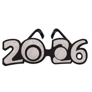 2026 Glittered Silver Plastic Eyeglasses - New Years