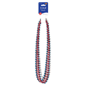 Star Bead Necklaces - assorted red, silver, blue 