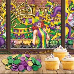Bulk Mardi Gras Plastic Coins assorted gold, green, purple (Case of 1200) by Beistle
