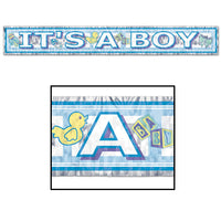Beistle Metallic It's A Boy Fringe Banner