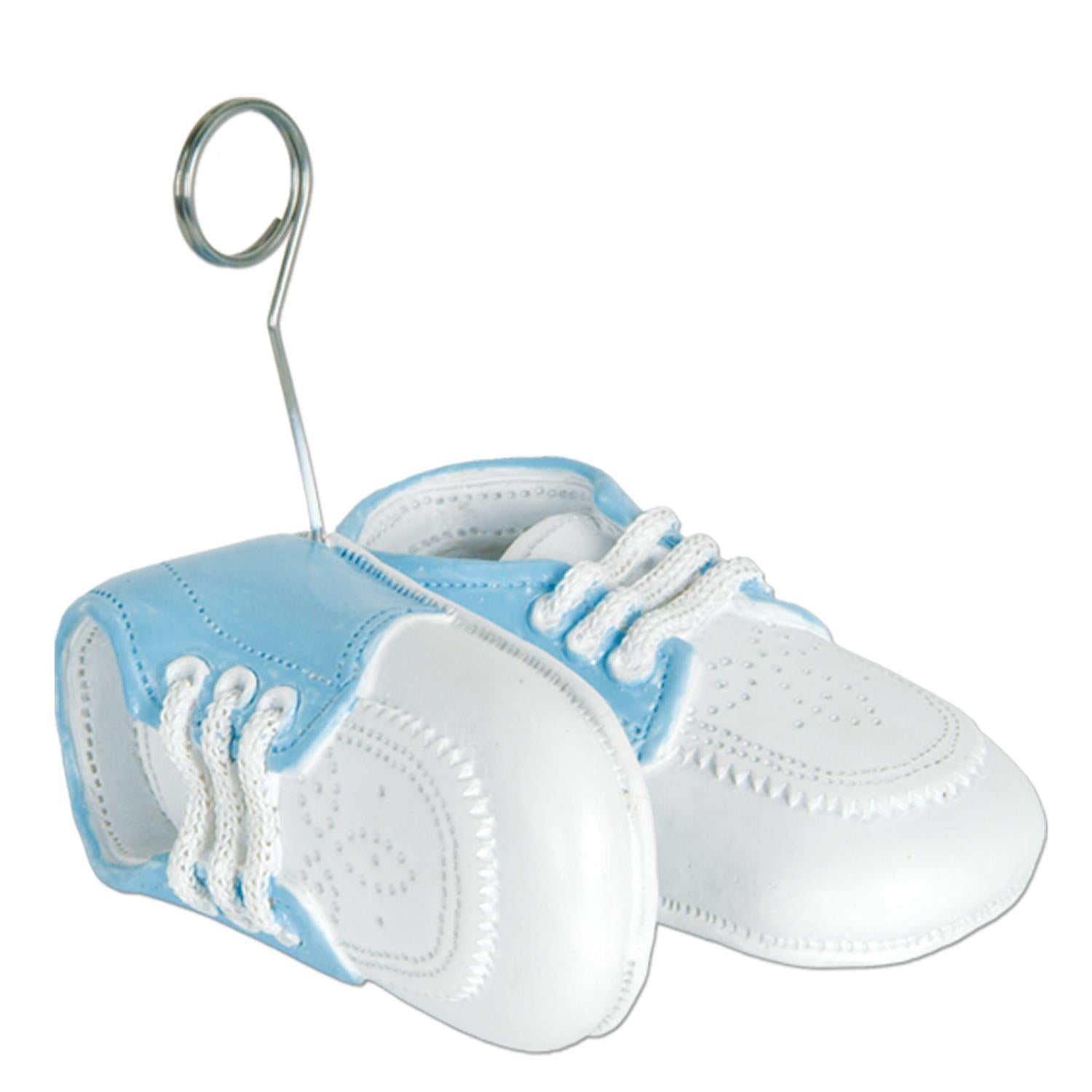 Baby Shoes Photo/Balloon Holder - white with lt blue upper