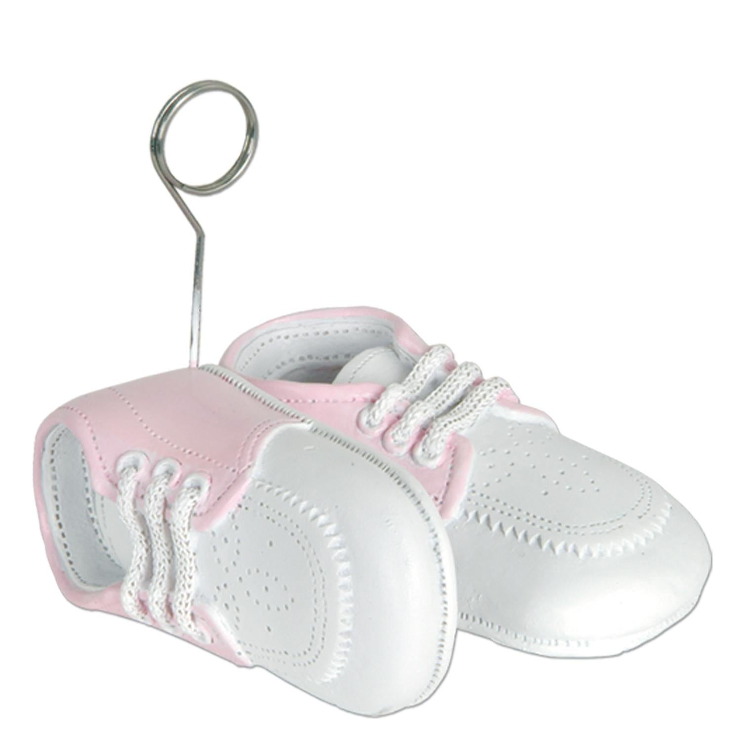Beistle Baby Shoes Photo/Balloon Holder - white with pink upper