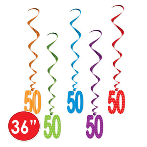  50 Whirls, party supplies, decorations, The Beistle Company, Birthday-AgeSpecific, Bulk, Birthday Party Supplies, Birthday Party Decorations, Birthday Party Danglers
