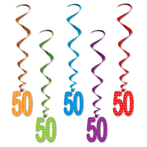 50th Birthday Party Whirls - Multicolor with Design (5/Pkg)