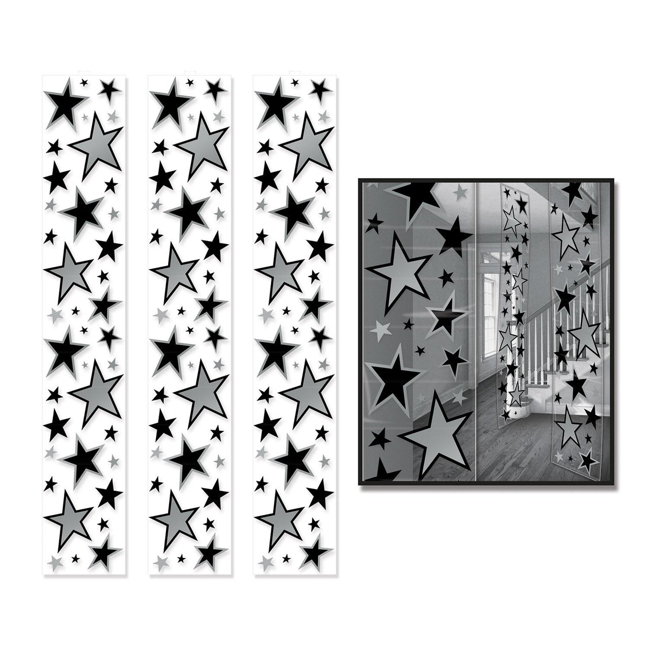 Beistle Star Party Panels Black and Silver (3/Pkg)