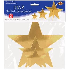Bulk 3-D Gold Foil Star Centerpieces (Case of 36) by Beistle