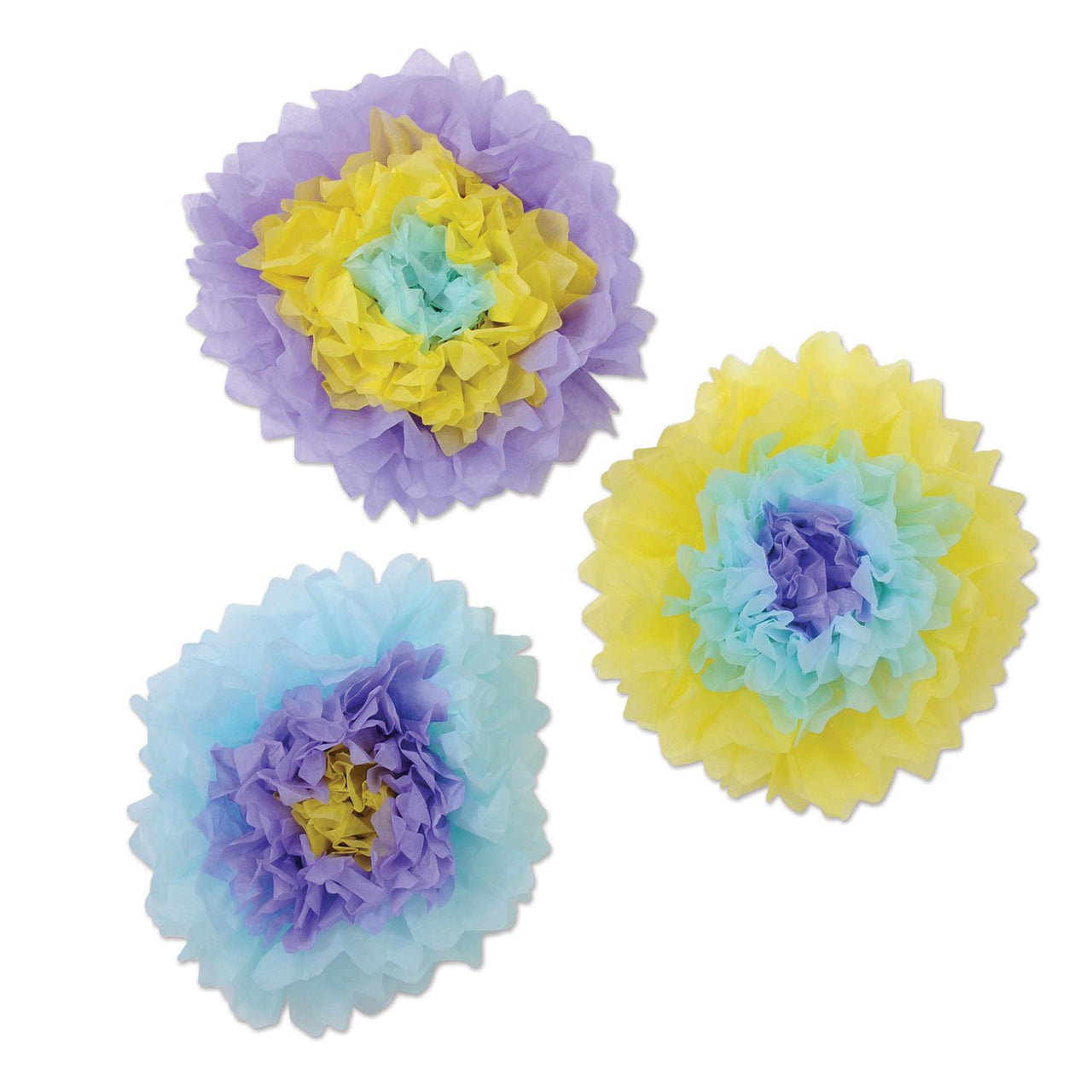 Tissue Flowers Party Decoration blue - lavender - yellow (3/Pkg)