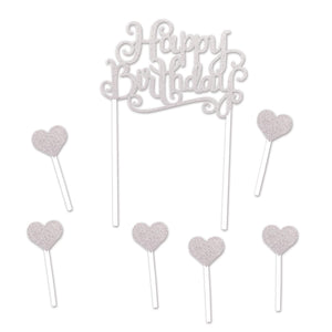 Beistle Happy Birthday Party Cake Topper- Silver