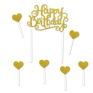 Beistle Happy Birthday Party Cake Topper- Gold