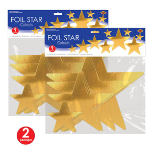Pkgd Foil Star Cutouts Gold, party supplies, decorations, The Beistle Company, General Occasion, Bulk, General Party Decorations, Foil Stars Decoration