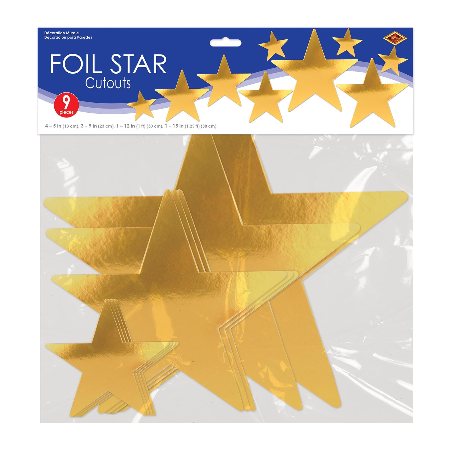 Beistle Packaged Party Foil Star Cutouts gold (9/Pkg)