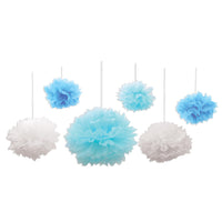 Beistle Tissue Fluff Balls - blue & white (6/Pkg)