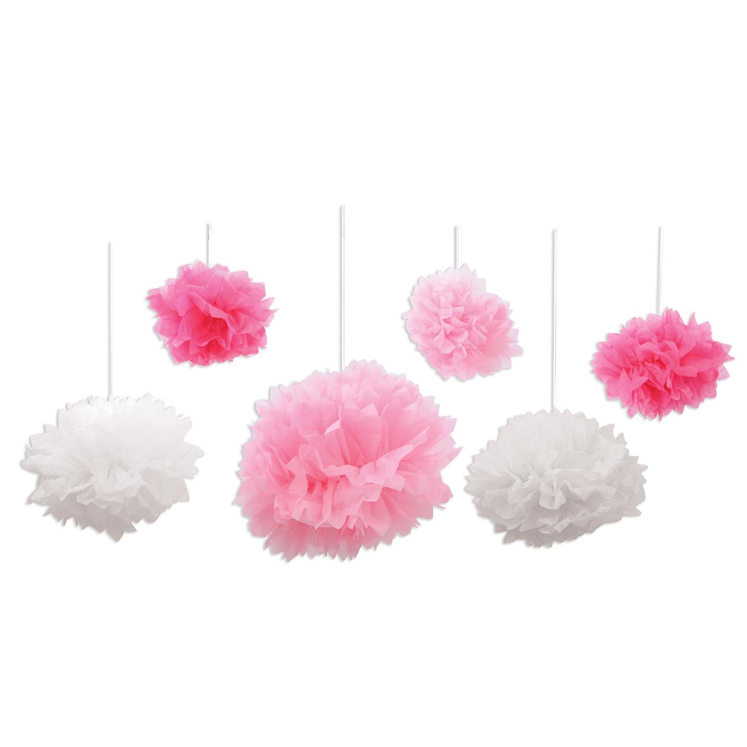 Beistle Tissue Fluff Balls - pink & white (6/Pkg)