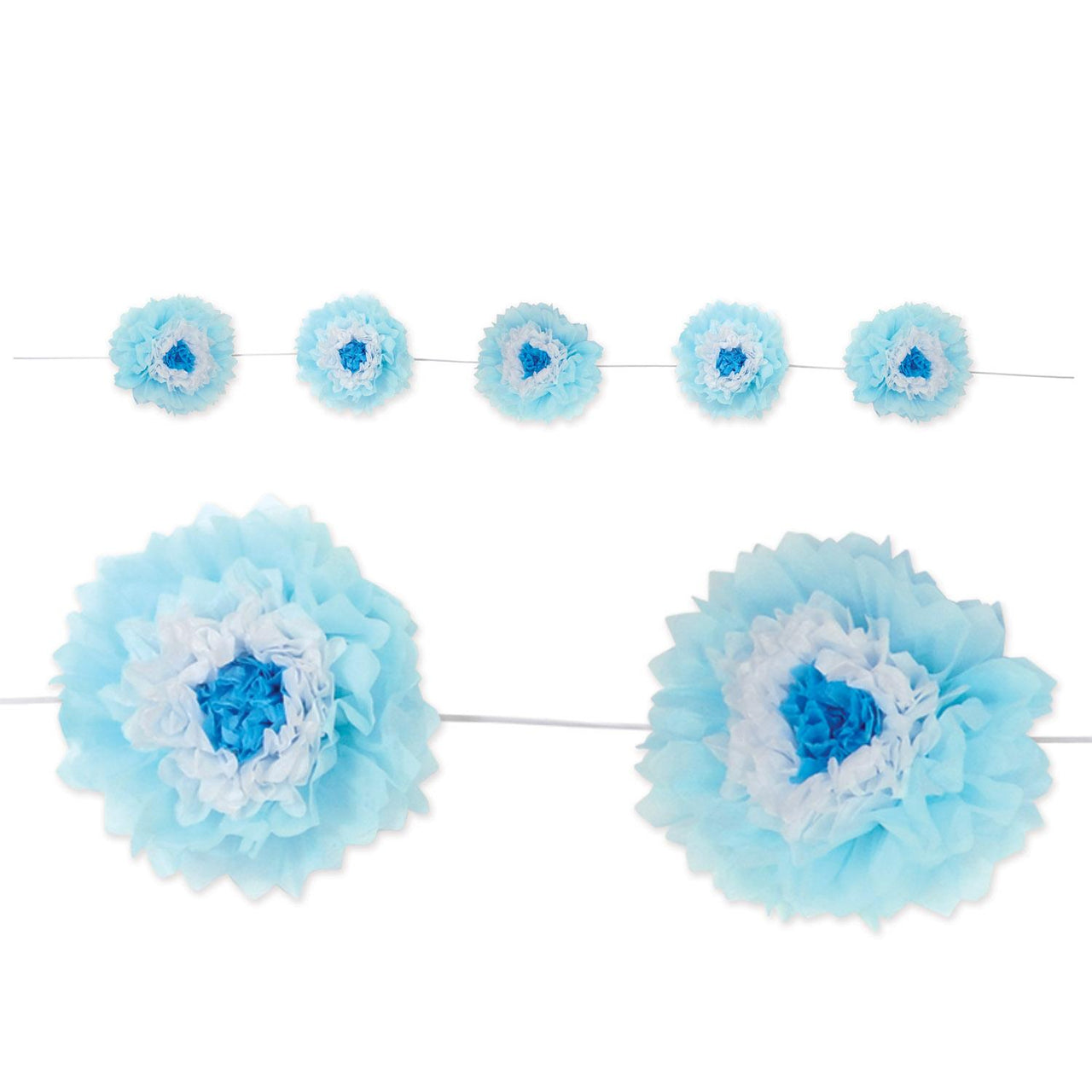 Beistle Tissue Flower Garland - blue & white
