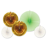 Paper & Foil Decorative Fans - Assorted gold & mint green (5/Pkg)