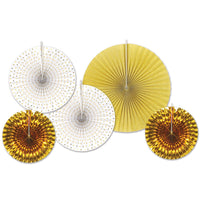 Beistle Paper & Foil Decorative Fans - gold (5/Pkg)