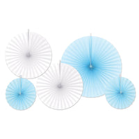 Accordion Paper Fans - Assorted Light blue & white (5/Pkg)