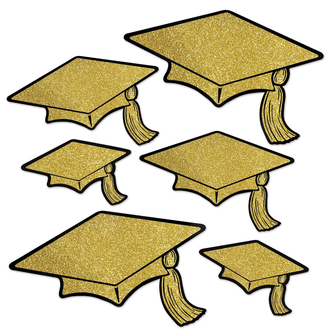 Glittered Foil Grad Cap Graduation Party Cutouts (6/Pkg)