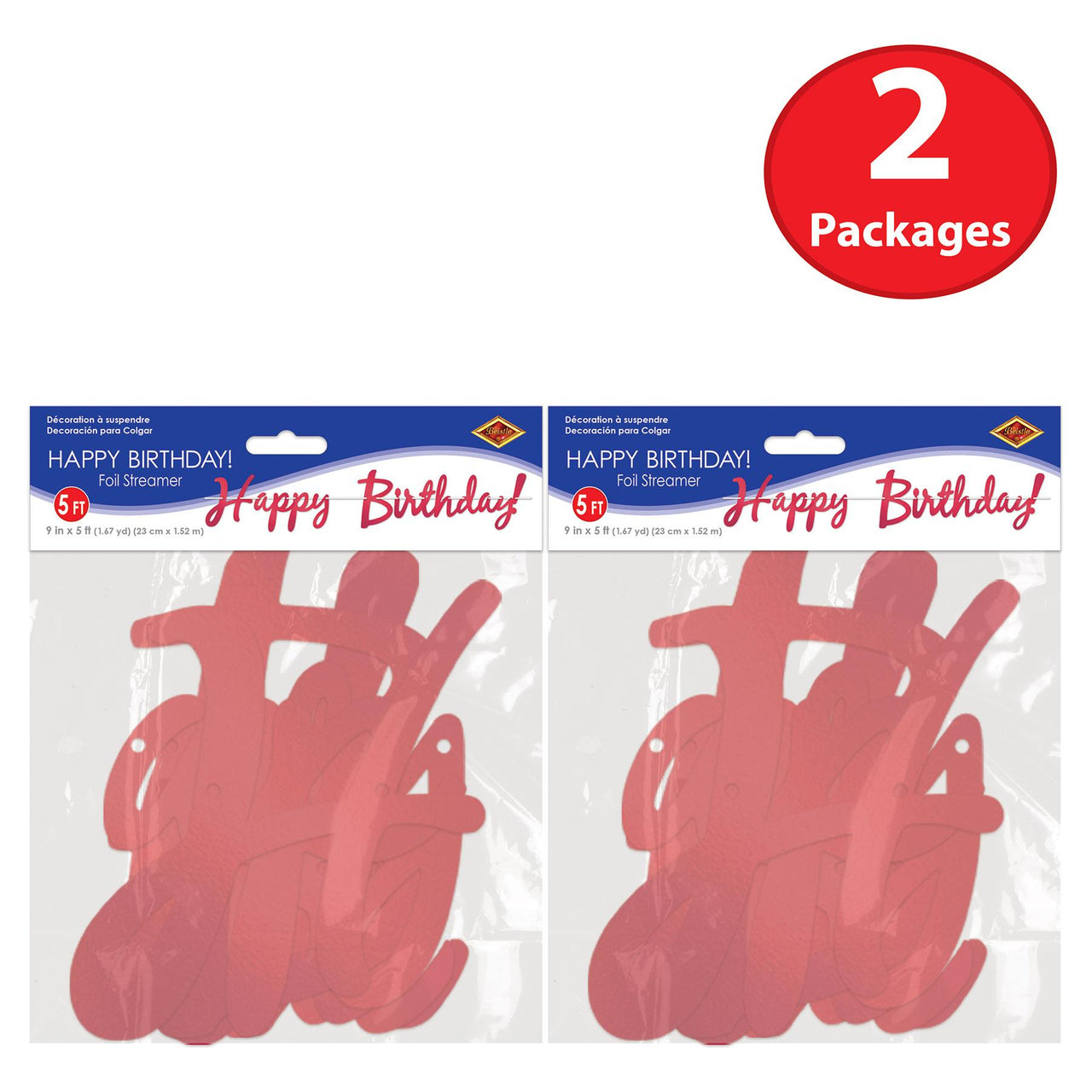 Beistle Foil Happy Birthday Streamer Red