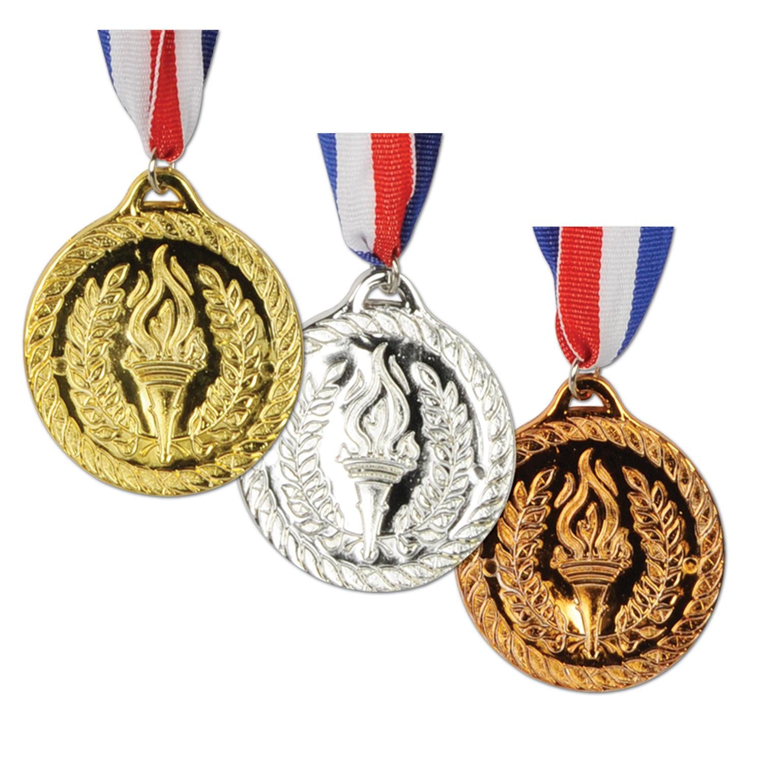 Beistle Gold - Silver & Bronze Medals with Ribbon (3/Pkg)