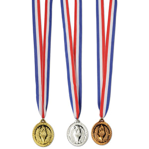 Beistle Gold - Silver & Bronze Medals with Ribbon (3/Pkg)