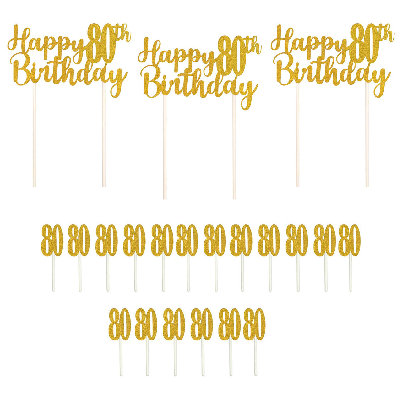 Happy  80th  Birthday Cake Topper (Pack of 12)