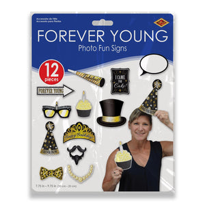 Bulk Forever Young Photo Fun Signs (Case of 144) by Beistle