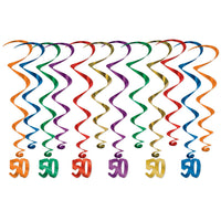 Beistle 50th Birthday Party Whirls- Multicolor (12/Pkg)