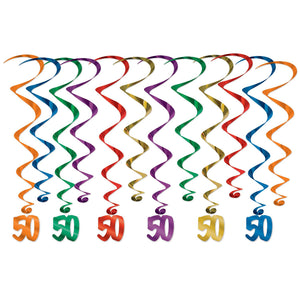 Beistle 50th Birthday Party Whirls- Multicolor (12/Pkg)