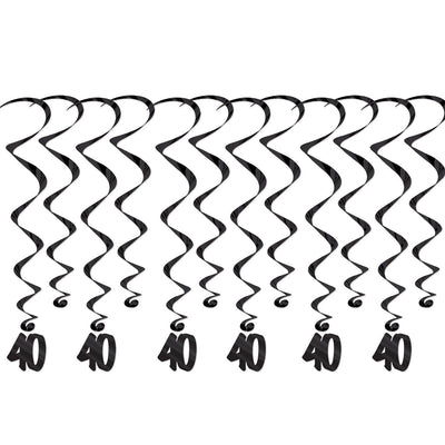Beistle 40th Birthday Party Whirls- Black