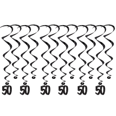 Beistle 50th Birthday Party Whirls- Black